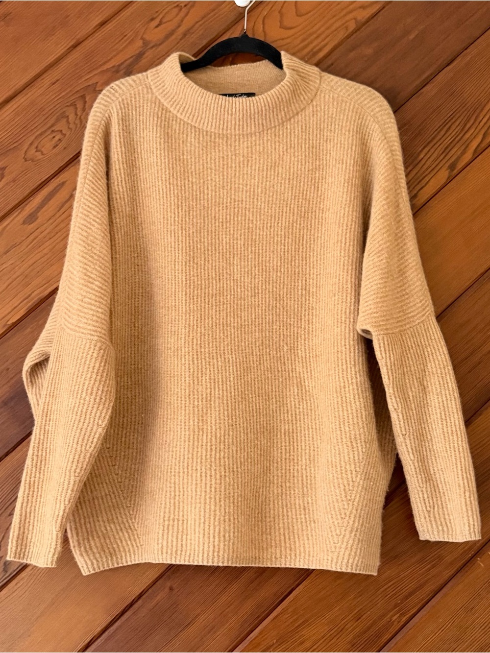 Lord & Taylor 100% Cashmere Mock Neck Sweater Medium Camel Ribbed Oversized